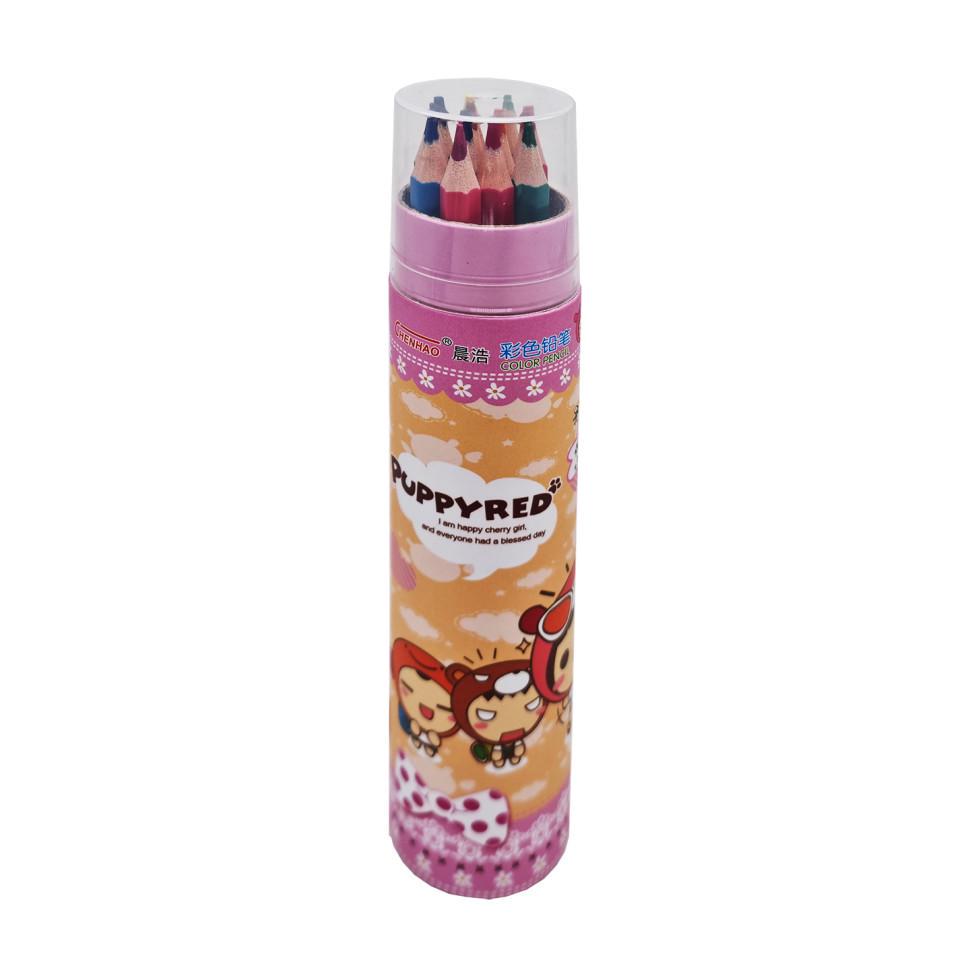 Набір олівців Bambi 12 кольорів 6120 у тубусі Рожевий (RLT32723s43265)