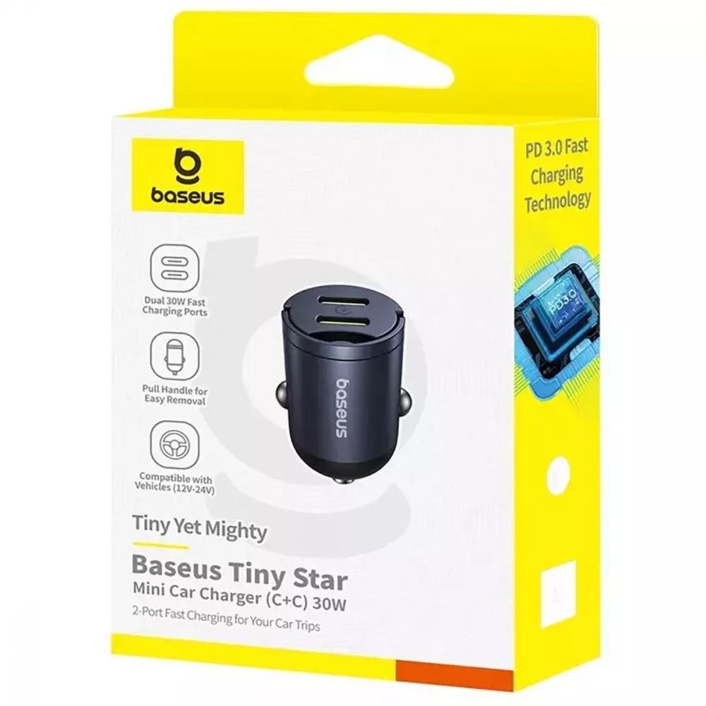 Автомобільний зарядний пристрій BASEUS Tiny Star Mini Car Charger 2xType-C 30W Black - фото 2 Автомобільний зарядний пристрій BASEUS Tiny Star Mini Car Charger 2xType-C 30W Black - фото 2