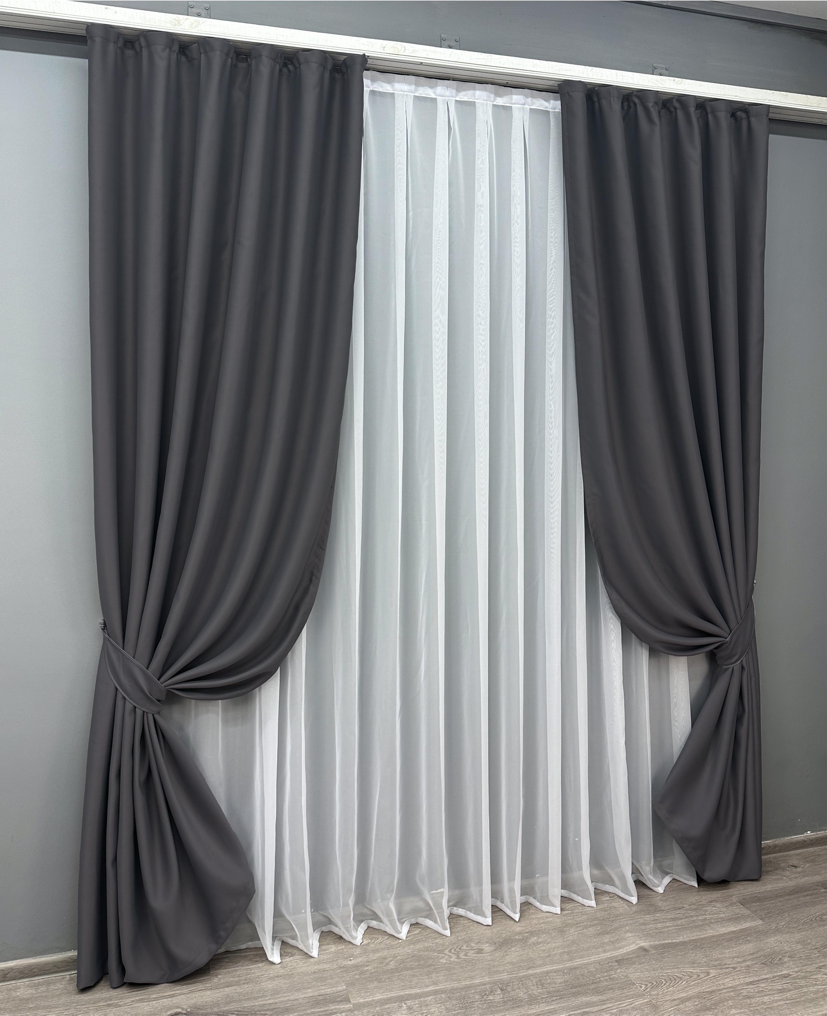 Комплект готовых штор VR-Textil Блэкаут Bagema Rvs №1241ш 150х295 см 2 шт. Темно-серый (33-0620) - фото 2