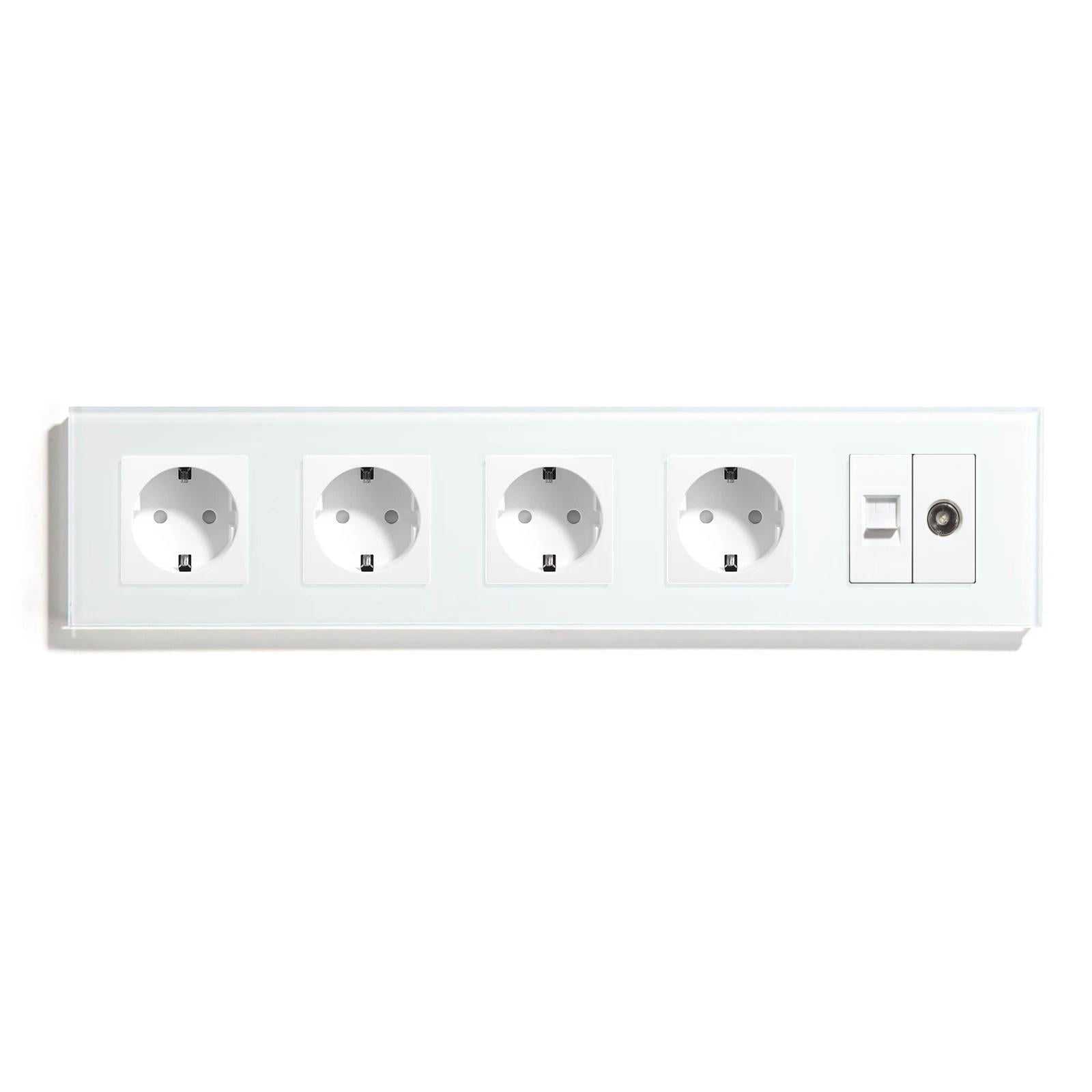 Розетка пятиместная LUXION силовая/интернет RJ-45/ТВ настенная стеклянная рамка Белый (LX-M5FCAT6PTY-WT)