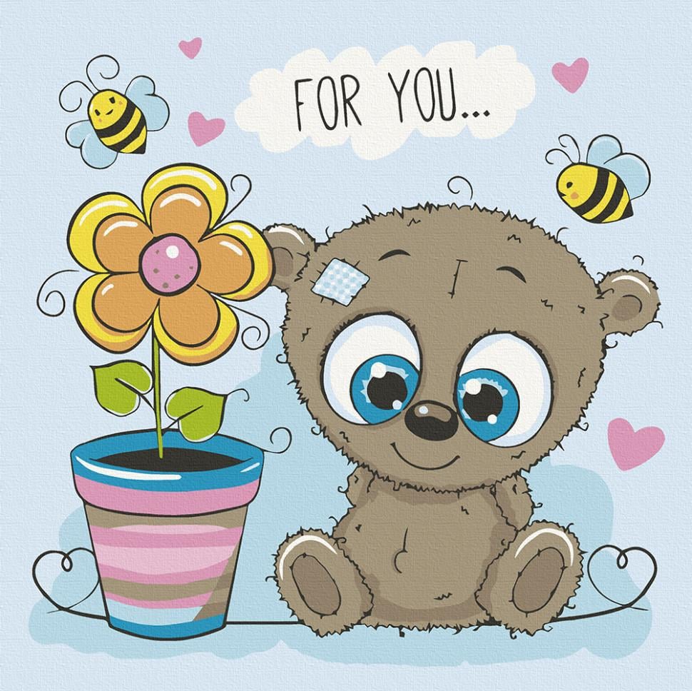 Картина по номерам Art Craft "Медвежонок с цветочком 30x30 см (15513-AC)