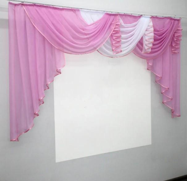 Ламбрекен в гостиную/спальню на карниз 2 м шифон Розовый/Белый (005л)