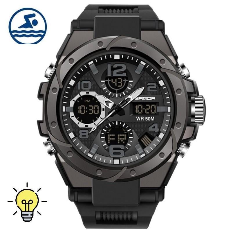 Наручные часы мужские Sanda военные противоударные водонепроницаемые с подсветкой Черный (6008) - фото 3 Наручные часы мужские Sanda военные противоударные водонепроницаемые с подсветкой Черный (6008) - фото 3