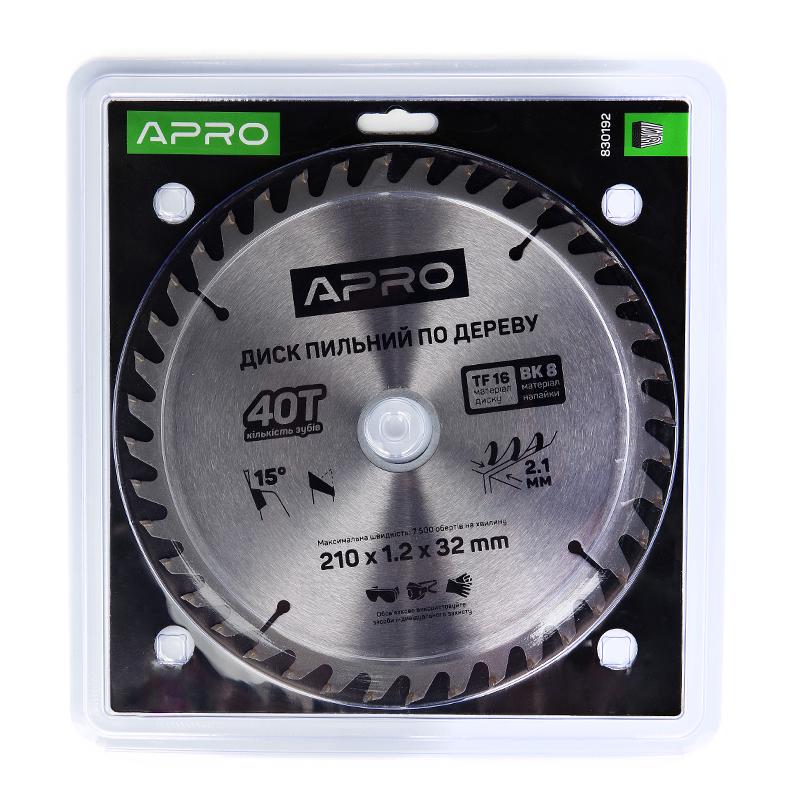 Диск пильный по дереву Apro 210х32/30х40Т (830192) - фото 2 Диск пильный по дереву Apro 210х32/30х40Т (830192) - фото 2