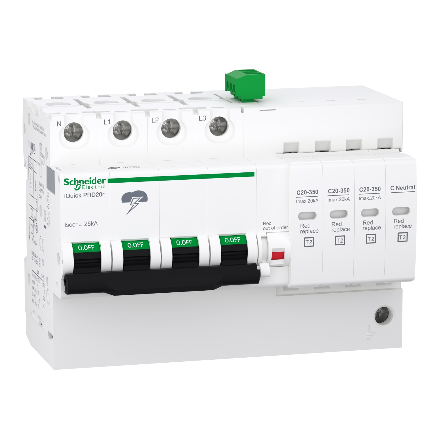 Ограничитель перенапряжения Schneider Electric iQuick PRD20R 3P+N 20кА 230 В класс 2 с передачей сигнала (A9L16297)