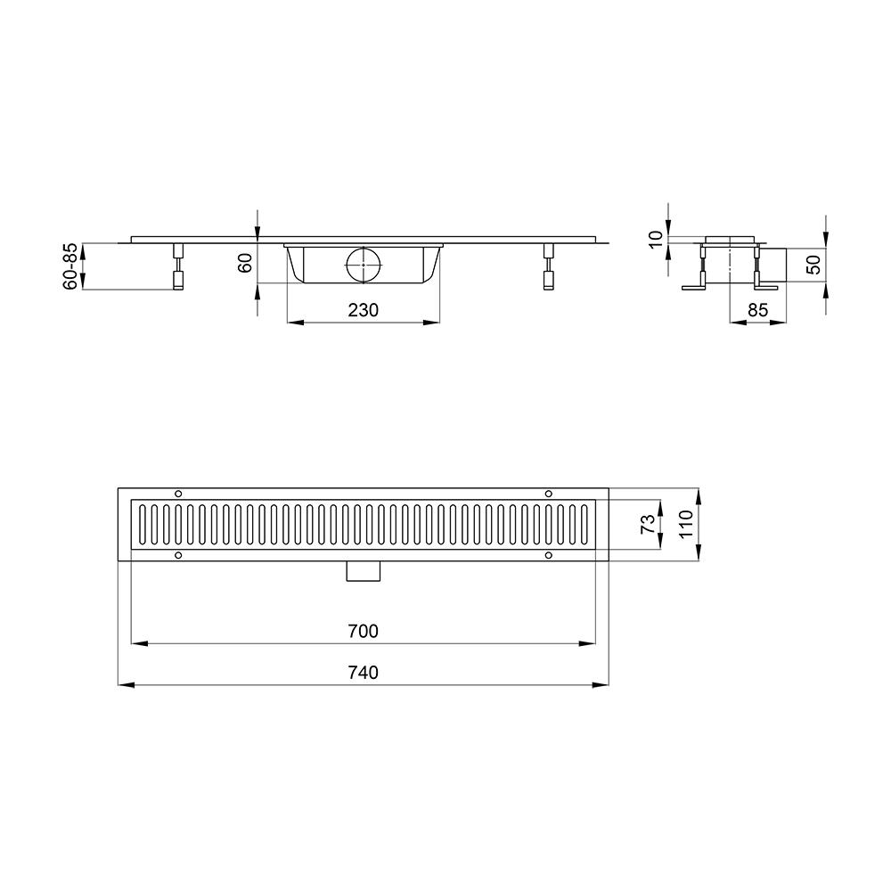 Трап линейный Q-tap Dry FA304-700 с нержавеющей решеткой 700х73 - фото 2