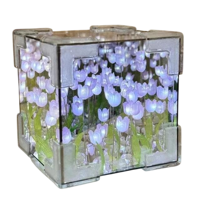 Нічник Куб 3D з нескінченними тюльпанами Фіолетовий (25453372)