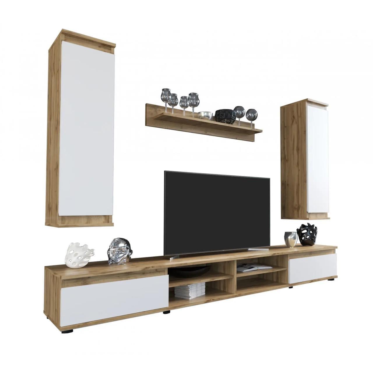 Стенка для гостиной модульная Гербор Люсия 220 Дуб Тахо/Нимфея Альба (GRB-1913)