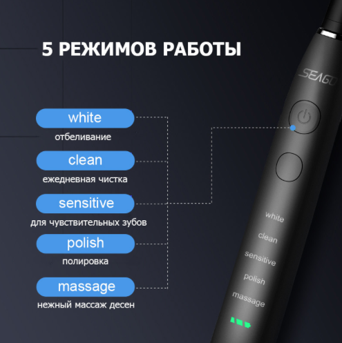 Звуковая электрическая зубная щетка Sonic Toothbrush SG 5 насадок 1500 мАг - фото 3