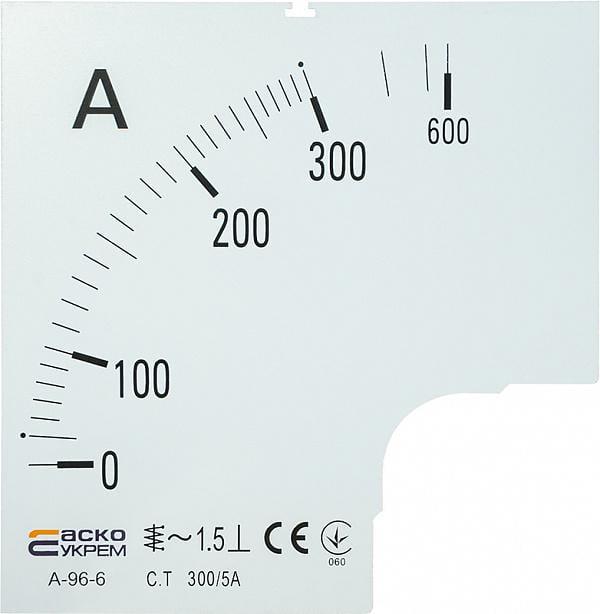 Шкала АСКО-УКРЕМ 300/5А до амперметра трансформаторного включення A-96-6 96х96 мм (27872572) Шкала АСКО-УКРЕМ 300/5А до амперметра трансформаторного включення A-96-6 96х96 мм (27872572)