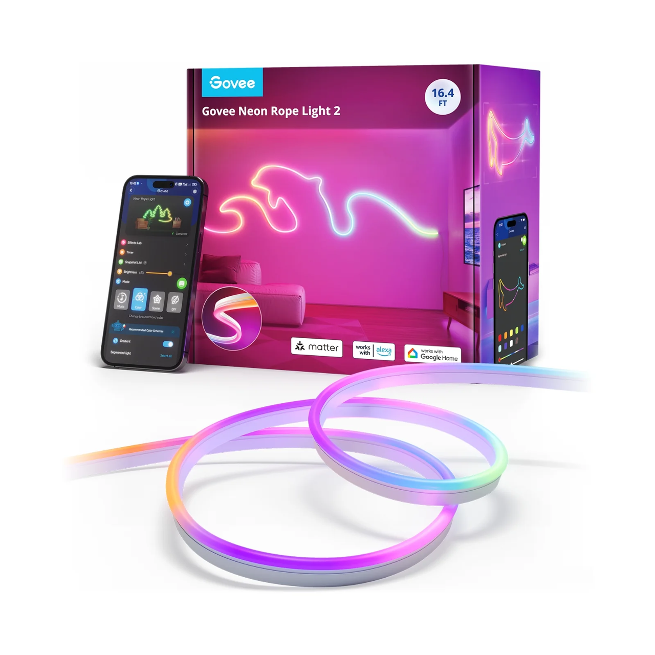 Умная лента гибкая неоновая Govee RGBIC NEON ROPE2 LED 5 м Wi-Fi/Bluetooth Matter White (H61A23D1) Умная лента гибкая неоновая Govee RGBIC NEON ROPE2 LED 5 м Wi-Fi/Bluetooth Matter White (H61A23D1)