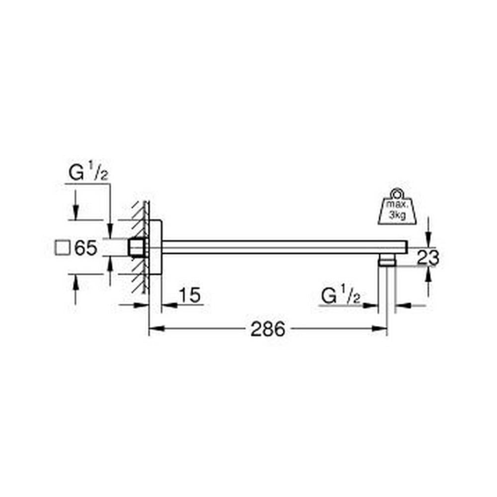 Кронштейн настінний Grohe Rainshower 27709000 286 мм для верхнього душу Хром (111054) - фото 2