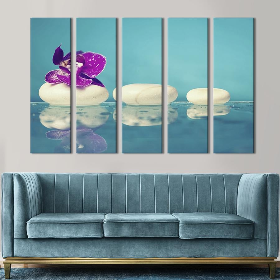 Модульная картина из 5 частей Красивый цветок орхидеи и белые камни 155x95 см (69-51)