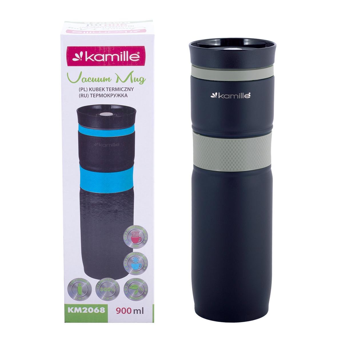 Термокружка Kamille KM-2068 из нержавеющей стали с TPR-вставкой 900 мл Серый (29-84-2068SR)