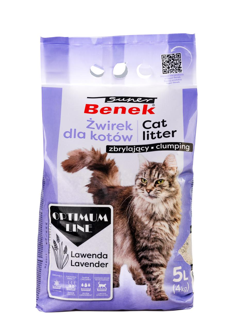 Наполнитель для лотков бентонитовый Super Benek 7022596 Оптимум с ароматом лаванда 5 л