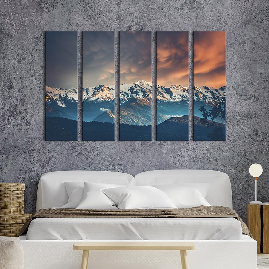 Модульна картина із 5 частин на холсті інтер'єрна картина Гранд-схожі гори ALPS 132x80 см (613-51)