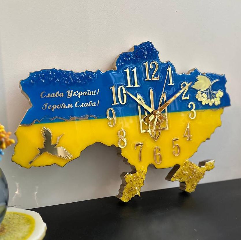 Часы настенные из эпоксидной смолы Карта Украины 40x27 см