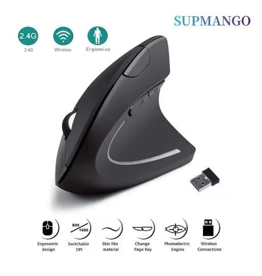 Миша бездротова вертикальна SUPMANGO 1600 DPI 6 кнопок Чорний - фото 4