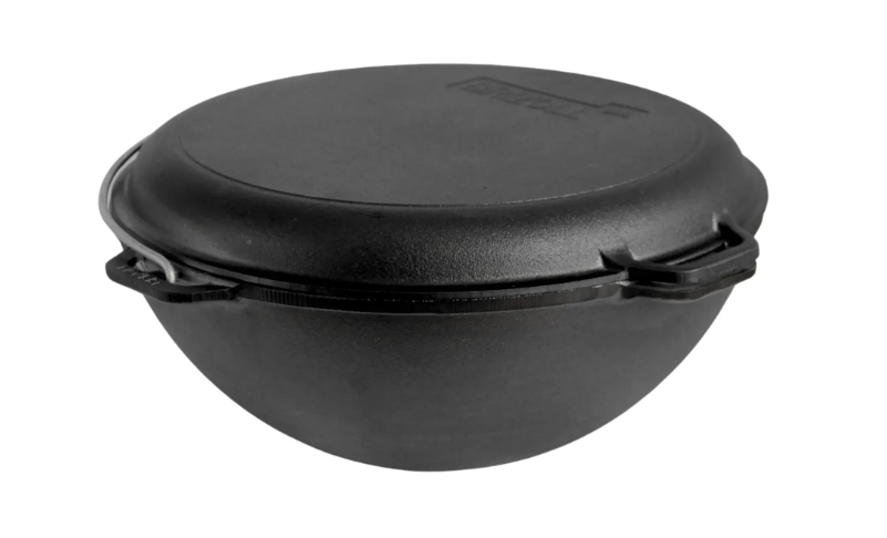 Котел чугунный азиатский Brizoll с чугунной крышкой-сковородкой гриль 15 л