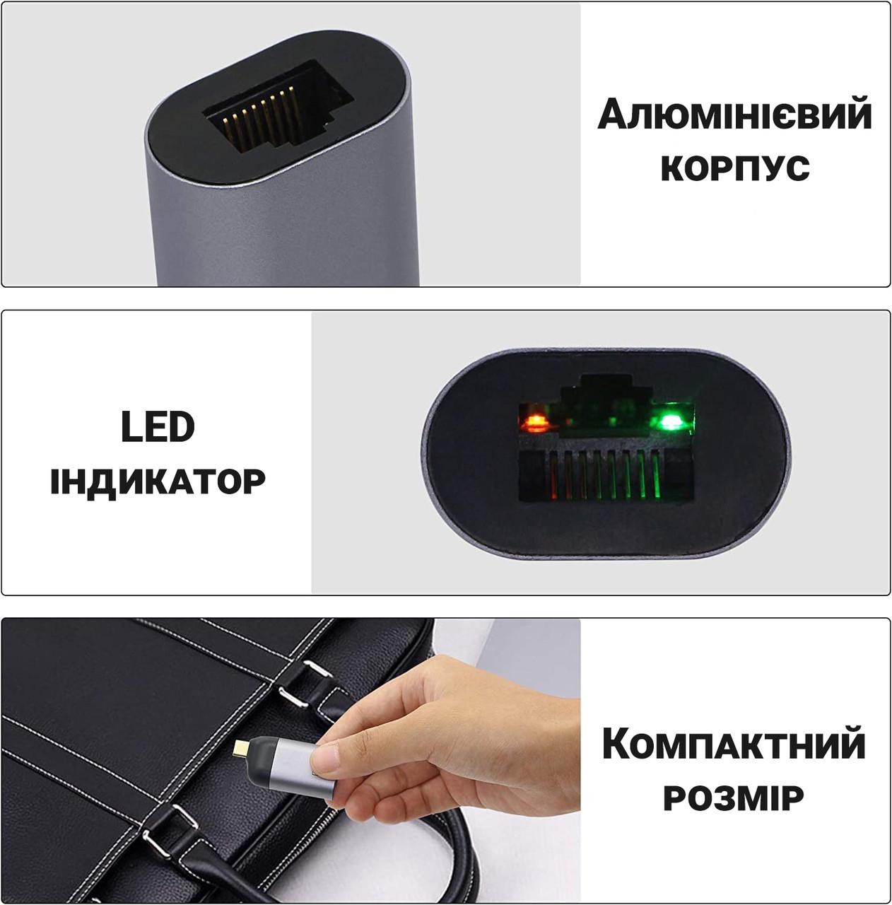 Карта сетевая Type-C to RJ45 Ethernet Addap UC2RJ45-01 для интернет подключения до 1 Гбит/с - фото 8