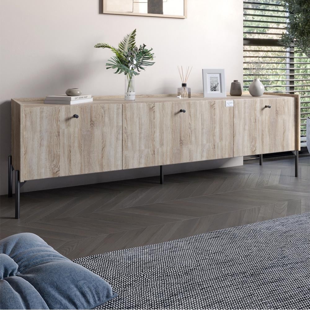 Тумба под телевизор на 3 ящика Lion Wood с черными ножками 160х65х40 см Дуб Сонома (000-000-2349)