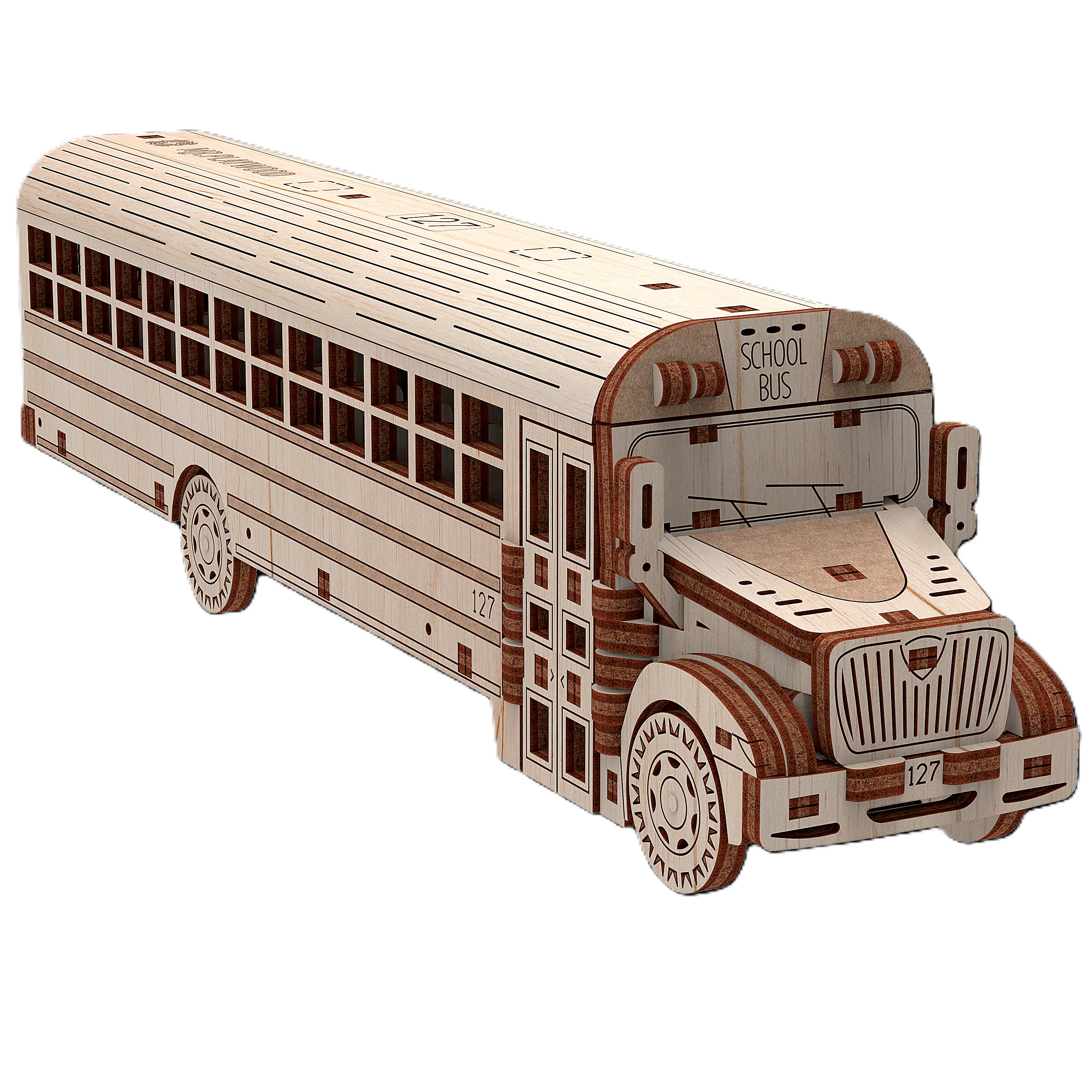 Конструктор деревянный Mr.Playwood Механический Школьный Автобус (10107)