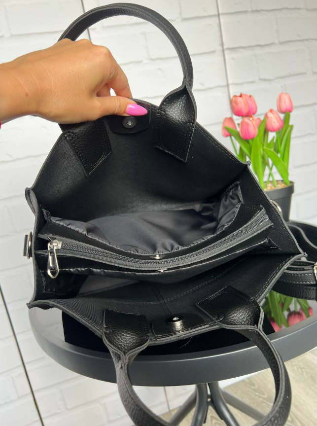 Сумка женская большая через плечо мостика из замши и экокожи вмещает А4 Черный - фото 8