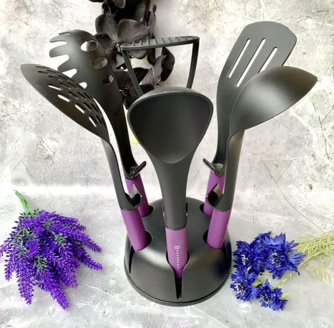 Набор кухонных принадлежностей Edenberg из нейлона на подставке 7 пр Фиолетовый (EB-3607) - фото 5