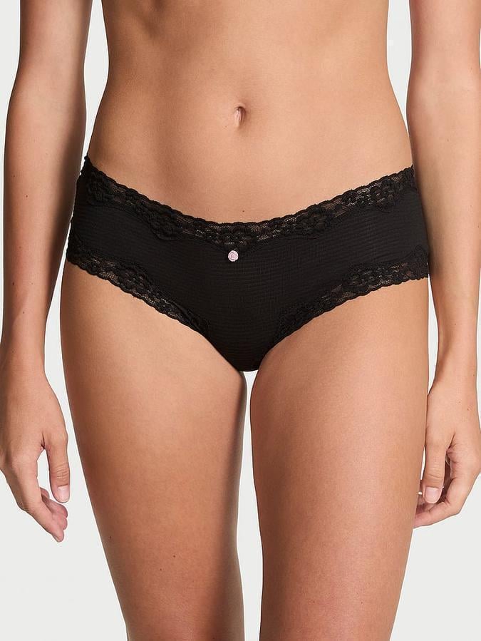 Трусики женские Victoria's Secret Cotton Shadow Stripe Lace-Waist Cheeky M Черный (2921694699)