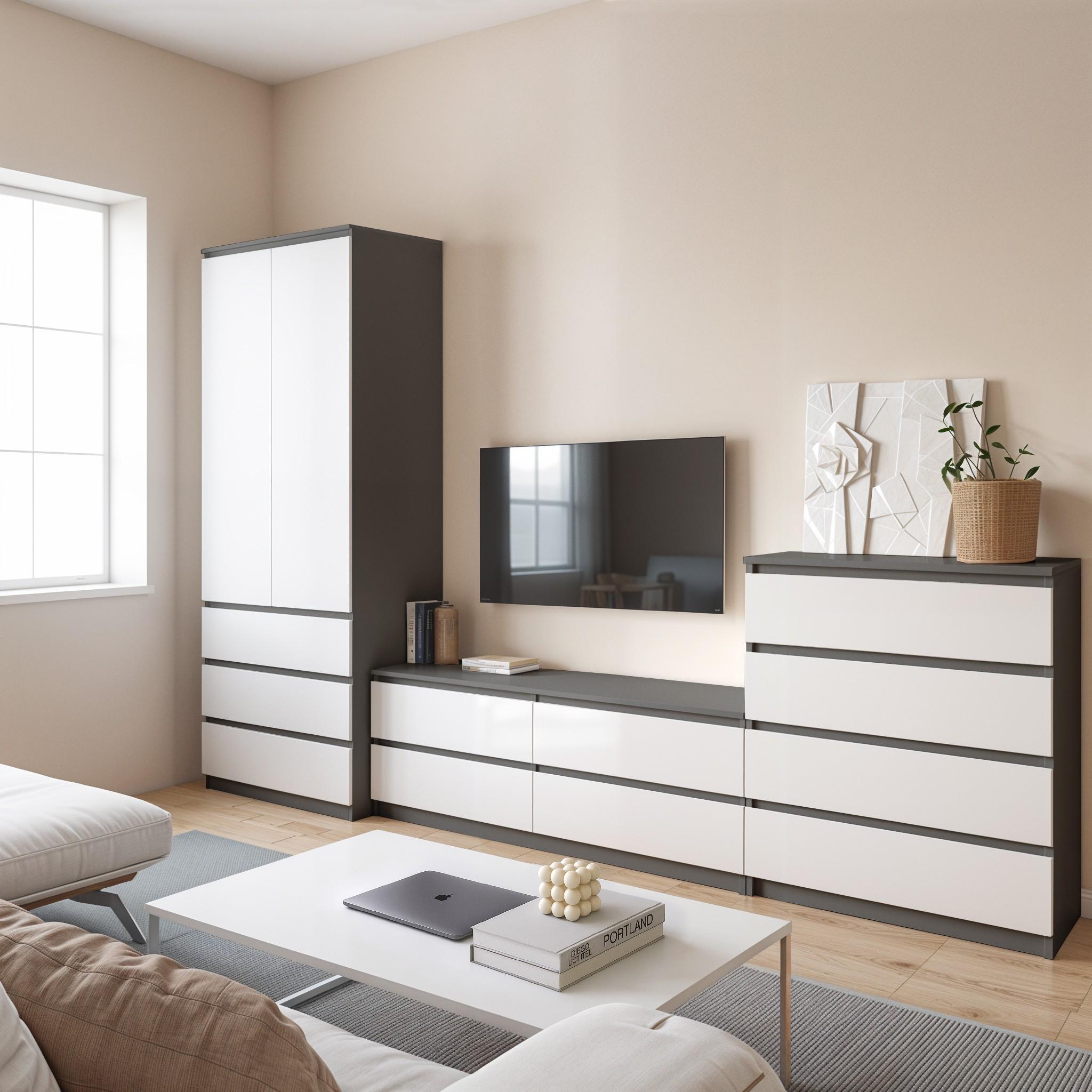 Комплект меблів у вітальню шафа T-211/тумба телевізійна FT-223/комод FT-215 3003х502х2117 мм Антрацит/Білий - фото 1 Комплект меблів у вітальню шафа T-211/тумба телевізійна FT-223/комод FT-215 3003х502х2117 мм Антрацит/Білий - фото 1