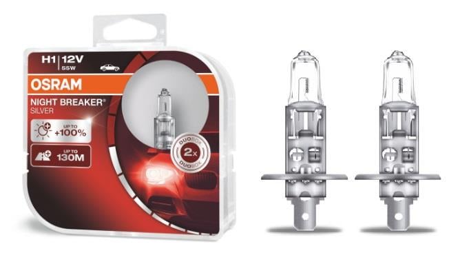 Автолампа галогеновая Osram 64150NBS Night Breaker Silver +100 H1 55 Вт 12 В P14.5S 10X2 HardDuopet