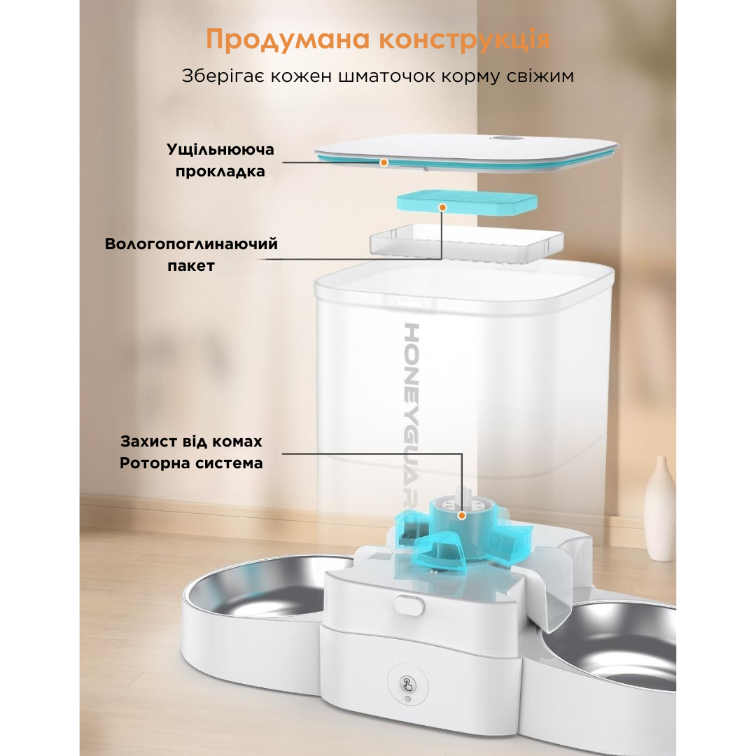 Автоматическая кормушка для кошек и собак HONEYGUARIDAN S303D 3,5 л Wi-Fi Белый (2357690109) - фото 3 Автоматическая кормушка для кошек и собак HONEYGUARIDAN S303D 3,5 л Wi-Fi Белый (2357690109) - фото 3