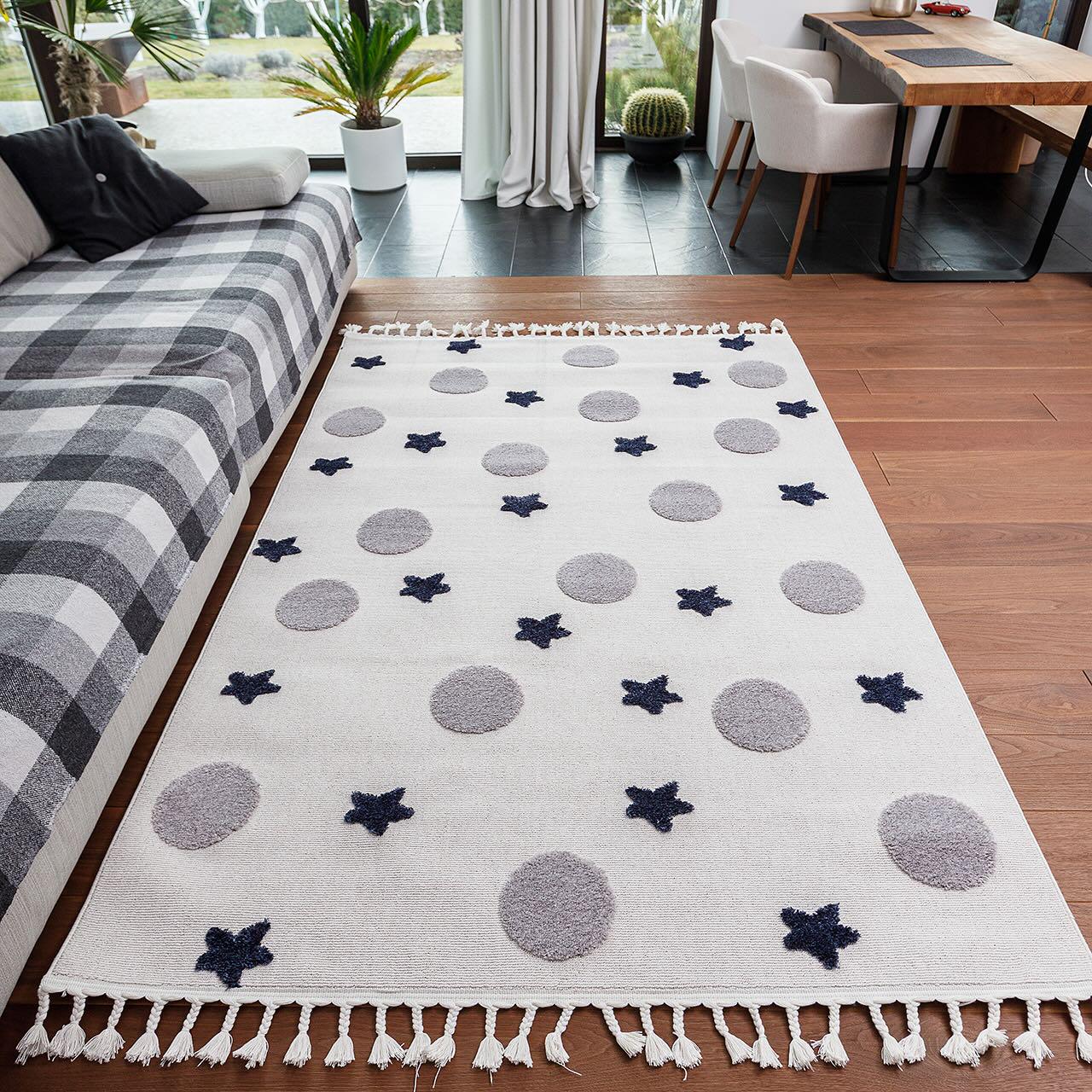 Коврик скандинавский 195х400 см Бежевый со звездочками.