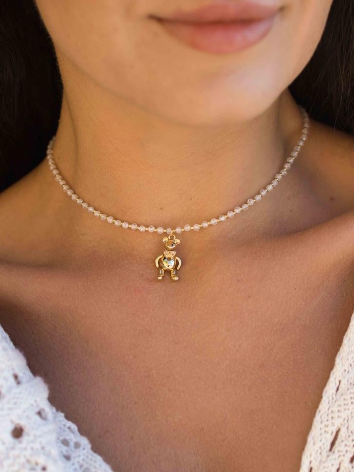 Підвіска LeBijou з ведмедиком з натурального каміння Білий (4887)