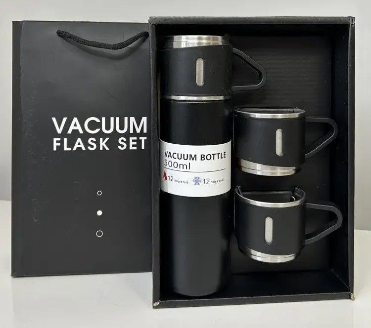 Набор термос с чашками 3 шт. с вакуумной изоляцией в подарочной упаковке 500 мл Черный (MX-00008959Q) - фото 2