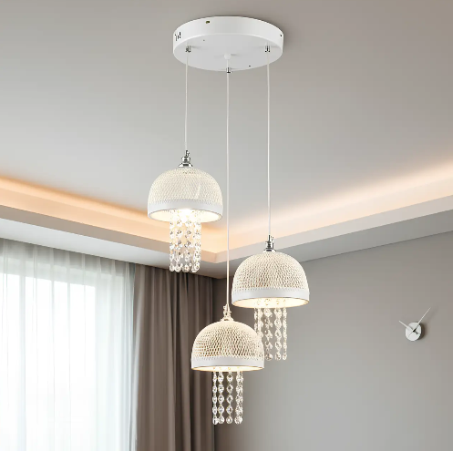 Люстра светодиодная подвесная Valeso на 3 плафона с хрусталем 60 Вт Бело-хромовый (E2724/3H)