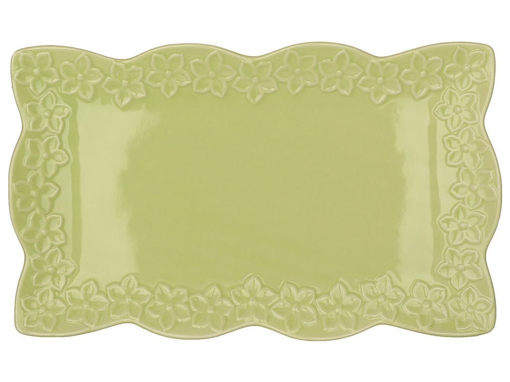 Блюдо фарфоровое прямоугольное Цветок 35,7х21,3х3 см Салатовый (BDI-888-143)