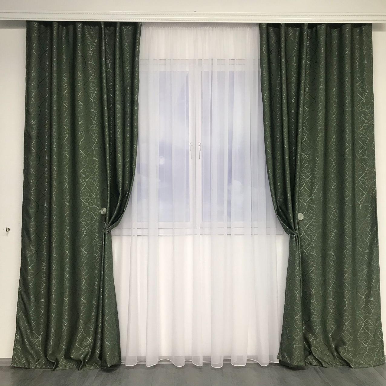 Комплект штор з льону блекаут ALBO 150x270 см 2 шт. Зелений (SH-M17-4)