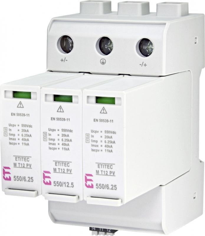 Обмежувач перенапруги ETI ETITEC M T12 PV 3Р 40кА 1100 В RC для сонячних панелей PV систем (2440512)