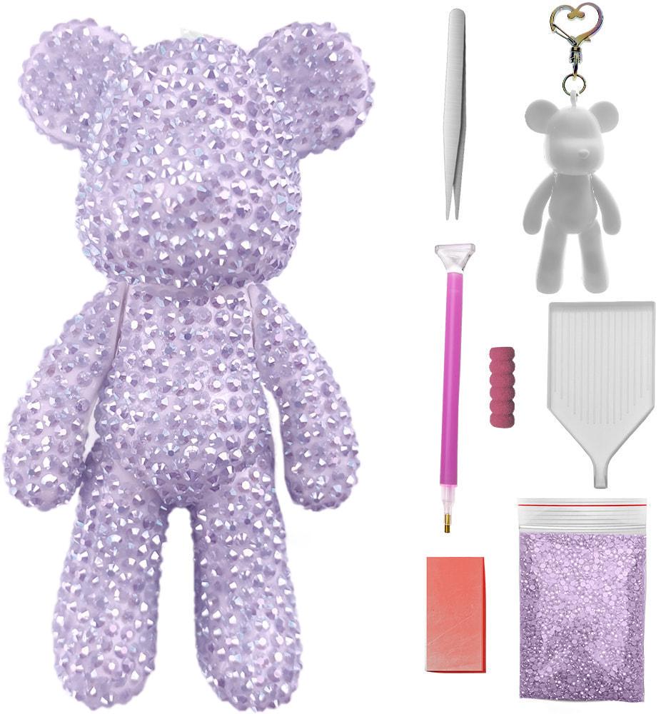 Алмазна мозаїка SHLab Ведмедик Голограмні Стрази 8 см Light Lilac (35441)