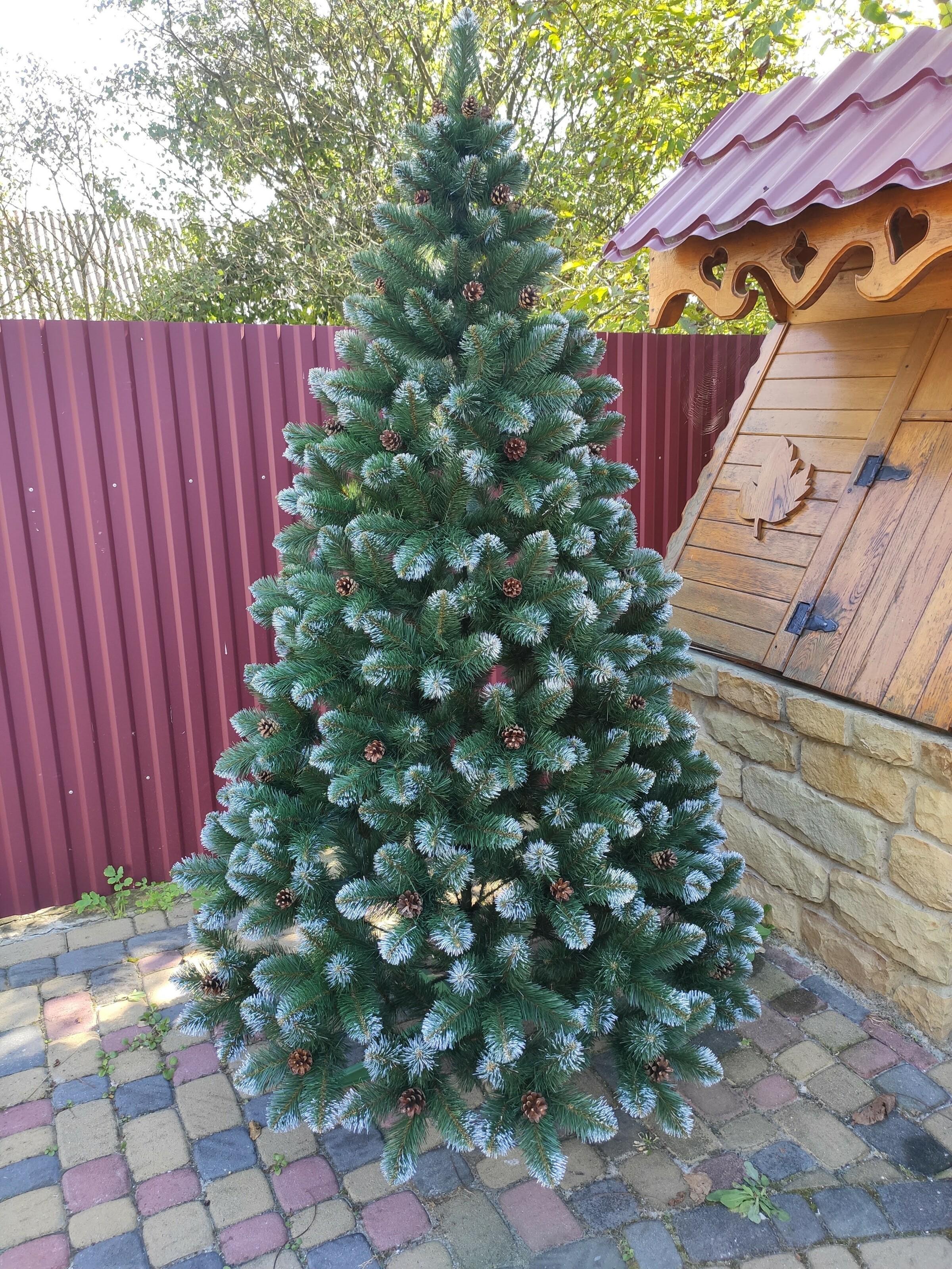 Елка искусственная Хатинка Элитная с шишками и подставкой 2,20 м Зеленый (Е 2,2) - фото 1