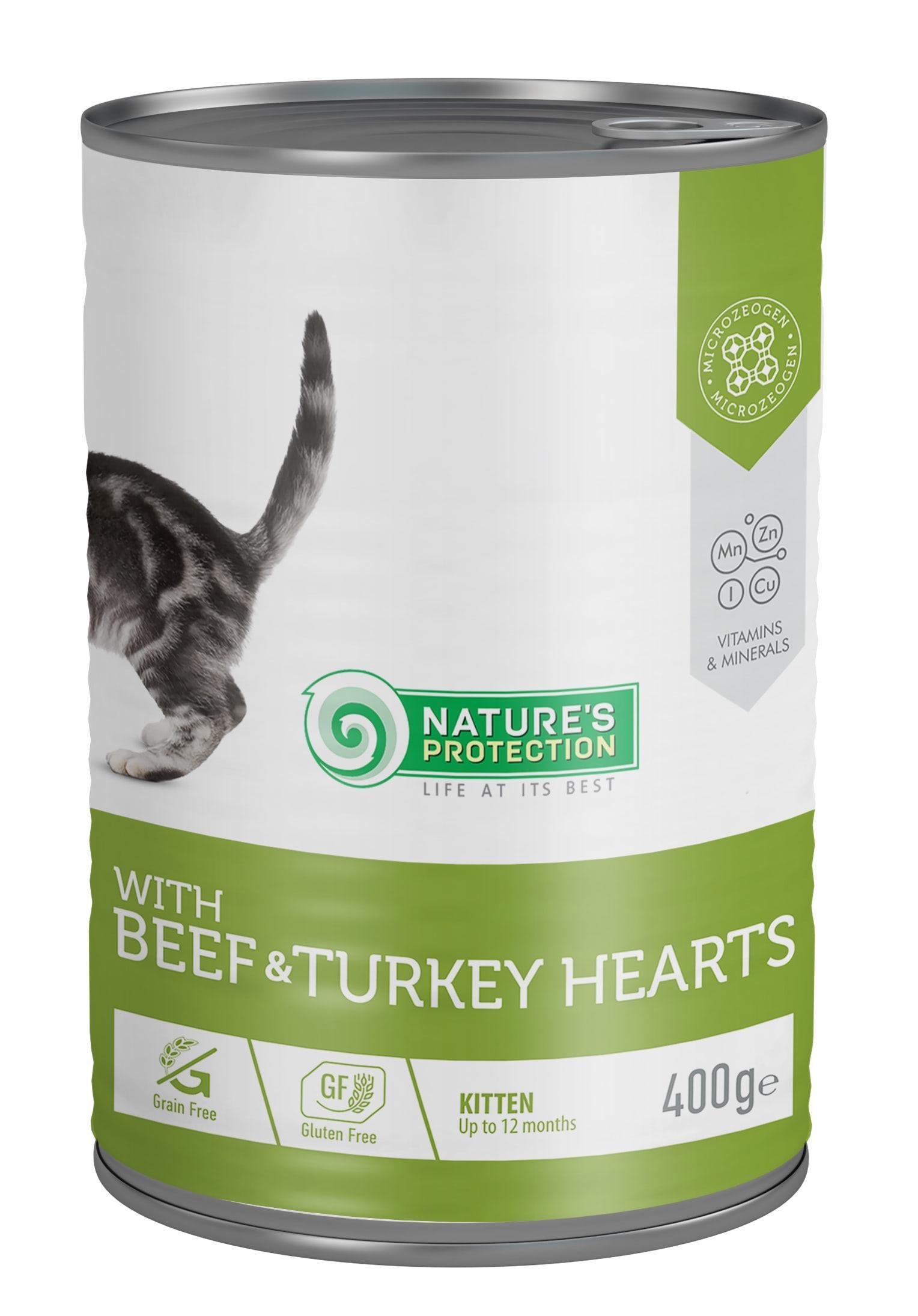 Корм влажный Nature's Protection Kitten with Beef&Turkey hearts с говядиной и индюшачьими сердцами для котят 400 г (KIK45610) - фото 1