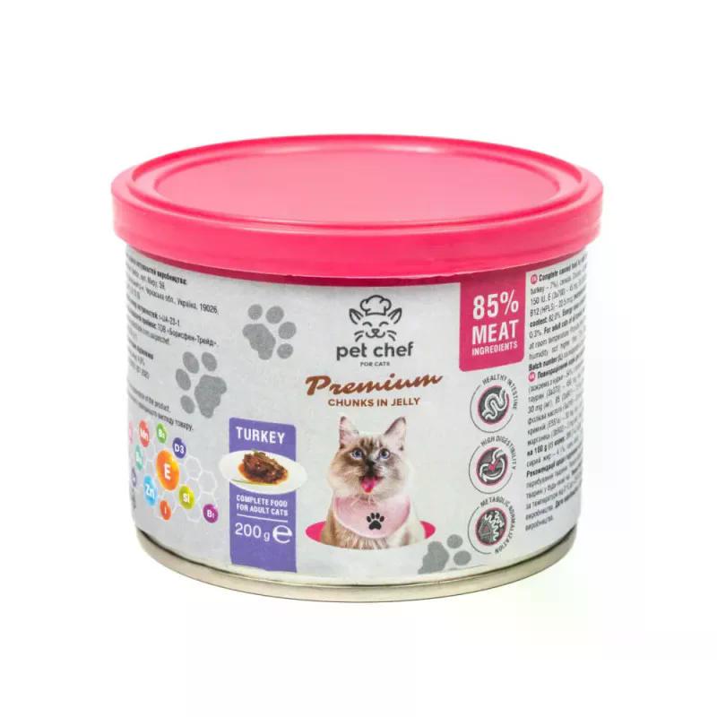 Корм вологий для котів Pet Chef преміум шматочки в желе з Індичкою 200 г