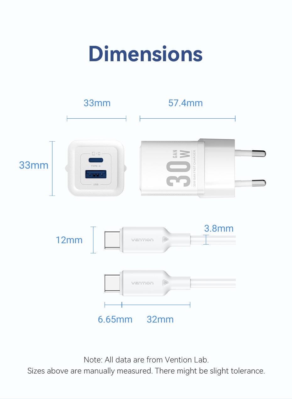 Зарядное устройство Vention GaN III Type-C/USB 30W /Type-C 60Вт 2-портовый USB A+C быстрая зарядка 1 м Черный (TZ-FEQB0-EU-01) - фото 8