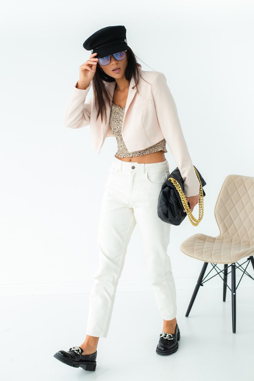 Жакет укороченный прямого фасона CLABFRENDY р. 42 Бежевый (9528526) - фото 3