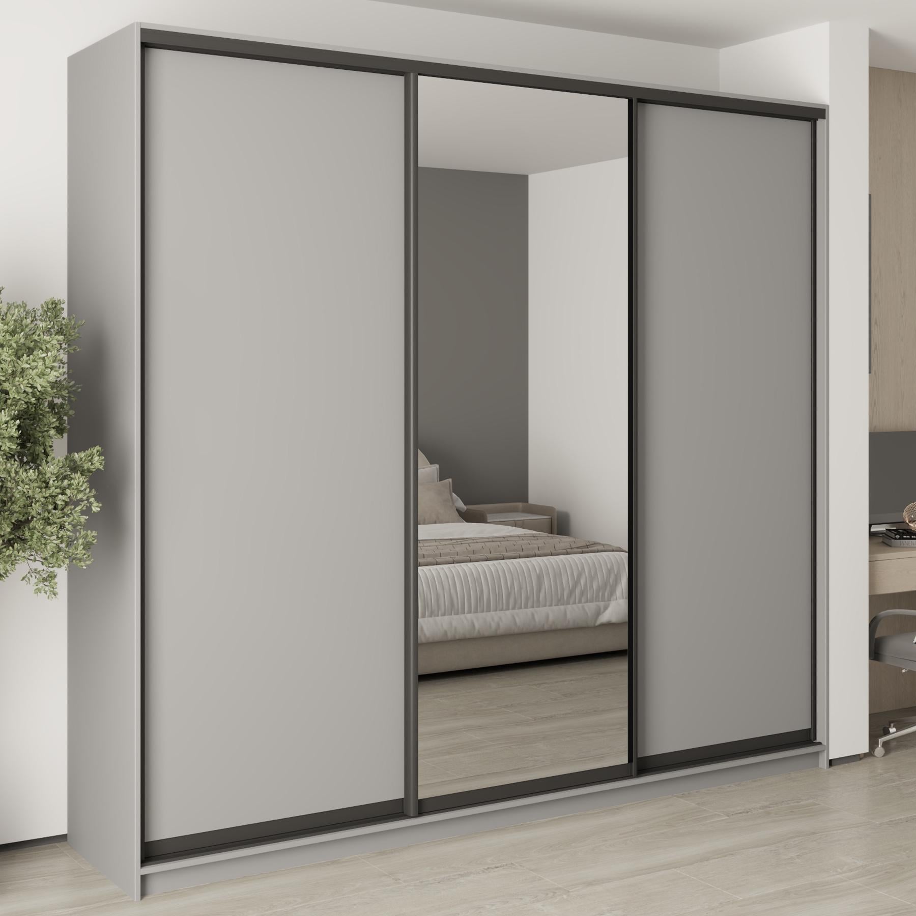 Шкаф-купе трехдверный MebelStar Комбо BG 2 ДСП/зеркало 260x60x240 см Серая мышка (MBS-9746)