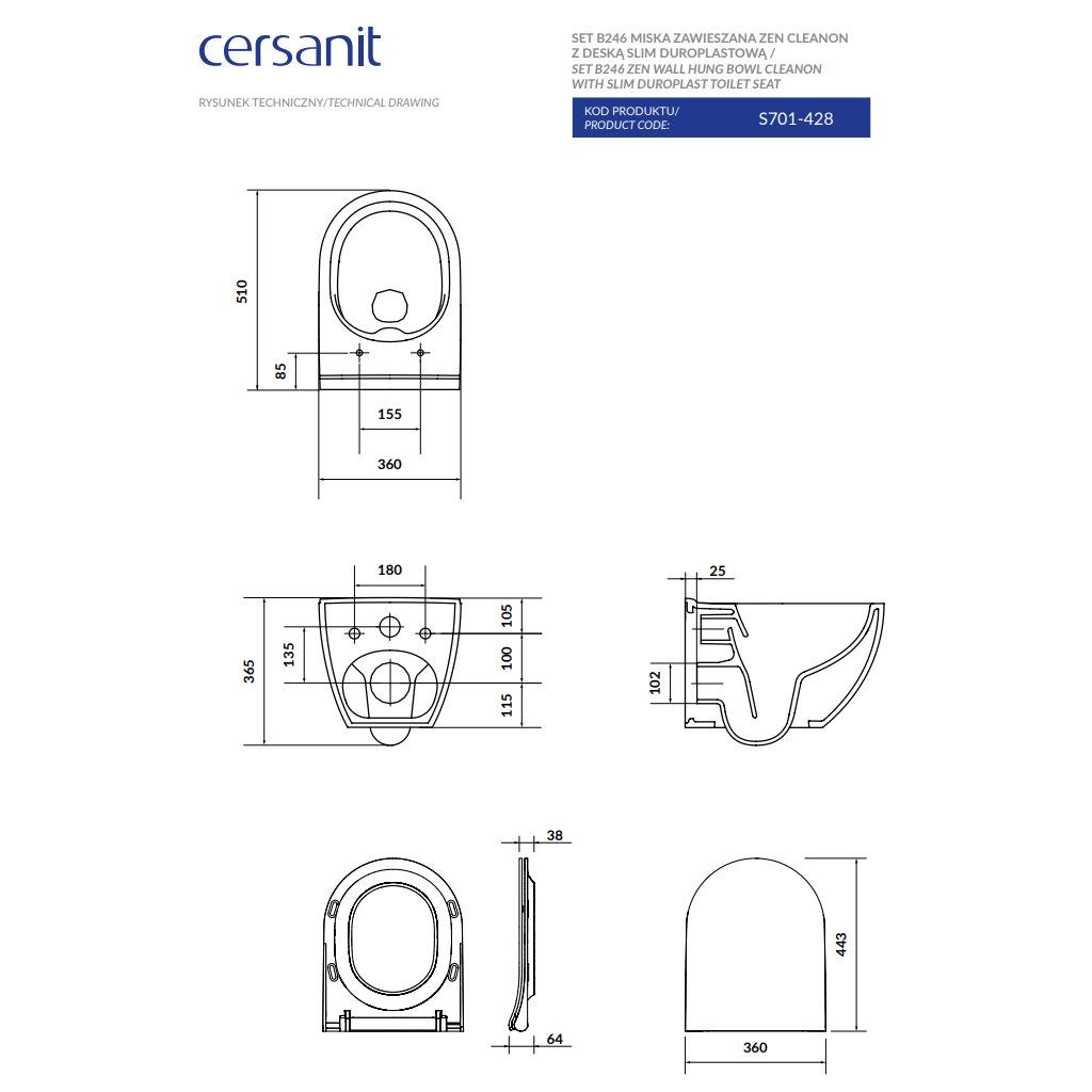 Унітаз підвісний Cersanit Zen Set B246 S701-428 безобідковий із сидінням з мікроліфтом (246997) - фото 5 Унітаз підвісний Cersanit Zen Set B246 S701-428 безобідковий із сидінням з мікроліфтом (246997) - фото 5
