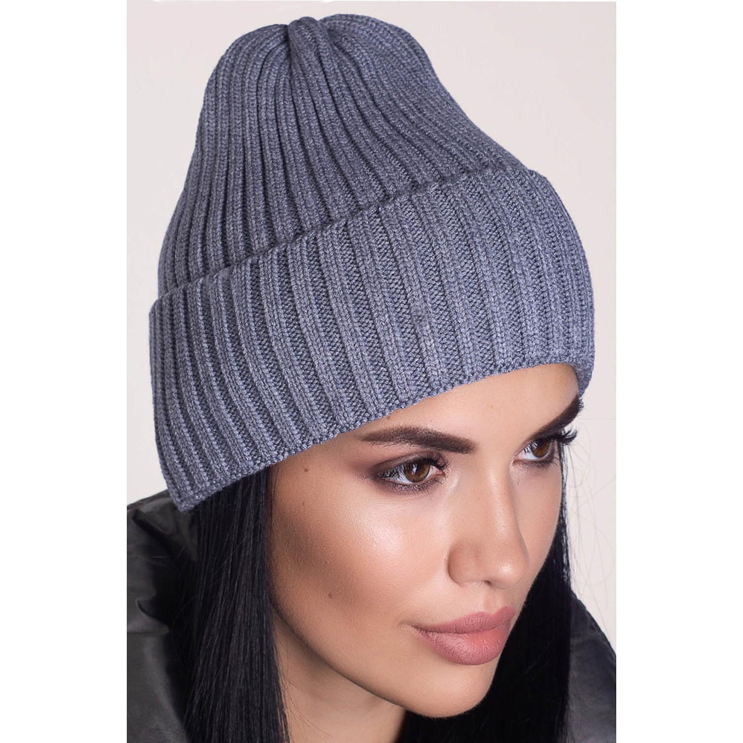 Шапка женская шерстяная в рубчик Leks МАРКА Серый меланжевый