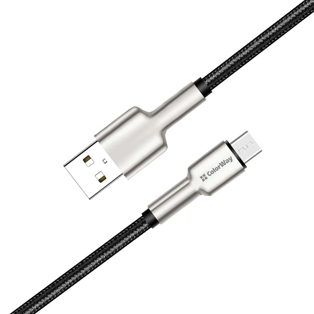 Кабель ColorWay USB - MicroUSB head metal 2,4 А 1 м Black (CW-CBUM046-BK)
