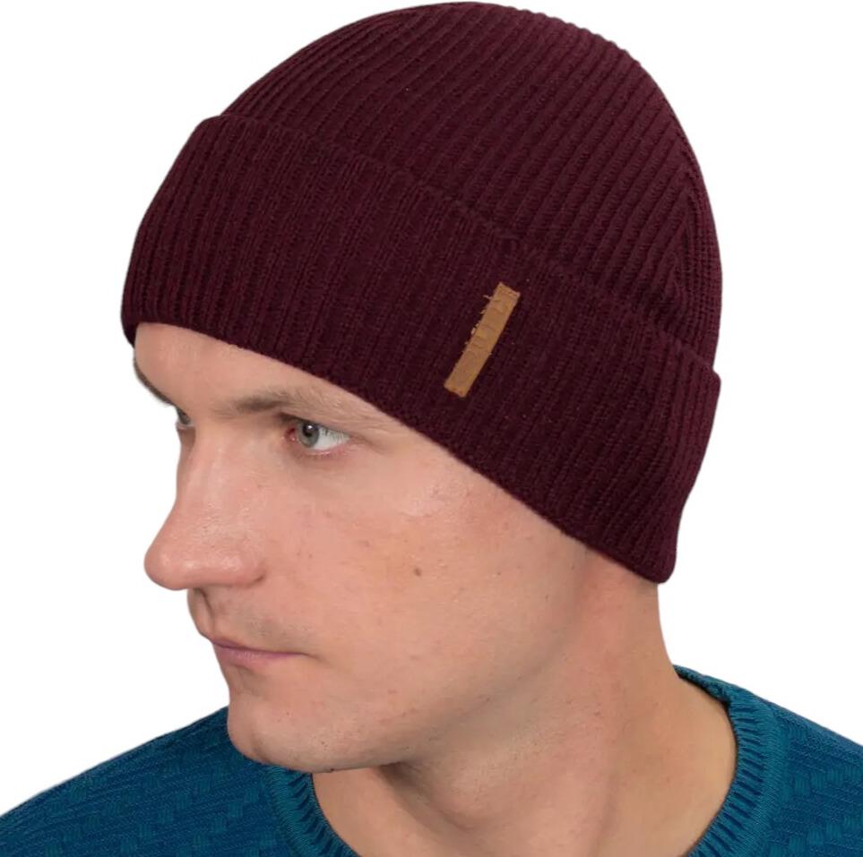 Шапка вязаная с отворотом и флисовой подкладкой Бордовый (2139888769)